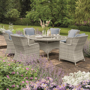 Eden Rose 6 Seater Round Rattan Set - 1.5m - WOOD / RATTAN GDN FURN SET 4+ SEATS - Beattys of Loughrea