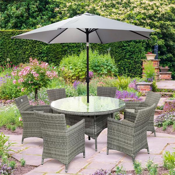 Capri 6 Seater Round Rattan Furniture Set - 1.4m - WOOD / RATTAN GDN FURN SET 4+ SEATS - Beattys of Loughrea