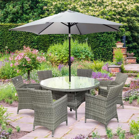 Capri 6 Seater Round Rattan Furniture Set - 1.4m - WOOD / RATTAN GDN FURN SET 4+ SEATS - Beattys of Loughrea