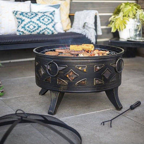 La Hacienda Diamond Deep Steel Firepit with Grill - BBQ - CHARCOAL - Beattys of Loughrea
