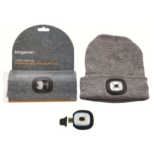 Kingavon 4 SMD USB Rechargeable Headlight Hat - Grey - TORCH/HANDLAMP - Beattys of Loughrea