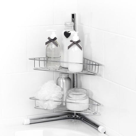 Beldray 2-Tier Bath Corner Caddy, Stainless Steel, Chrome - BATHROOM T/BRUSH, CADDY, TOWEL RAIL & HOLDERS ACCESSORI - Beattys of Loughrea