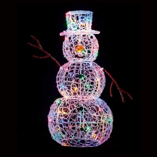 LED Soft Acrylic Snowman Multi Coloured 80LED - 90cm - XMAS LIGHTED OUTDOOR DECOS - Beattys of Loughrea