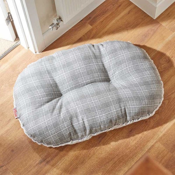 Grey Plaid Small Oval Cushion - PET SLEEPING BASKET, BEDS - Beattys of Loughrea