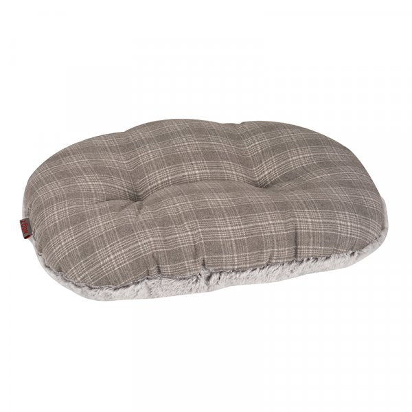 Grey Plaid Small Oval Cushion - PET SLEEPING BASKET, BEDS - Beattys of Loughrea