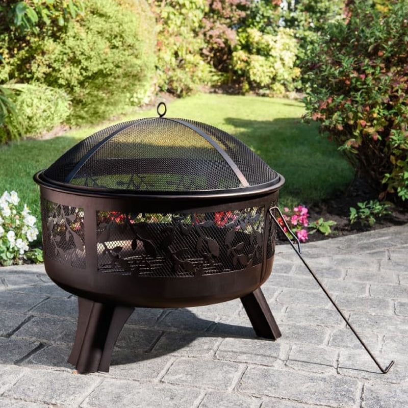 Decorative Leaves Bronze Effect Fire Pit - BBQ - CHARCOAL - Beattys of Loughrea