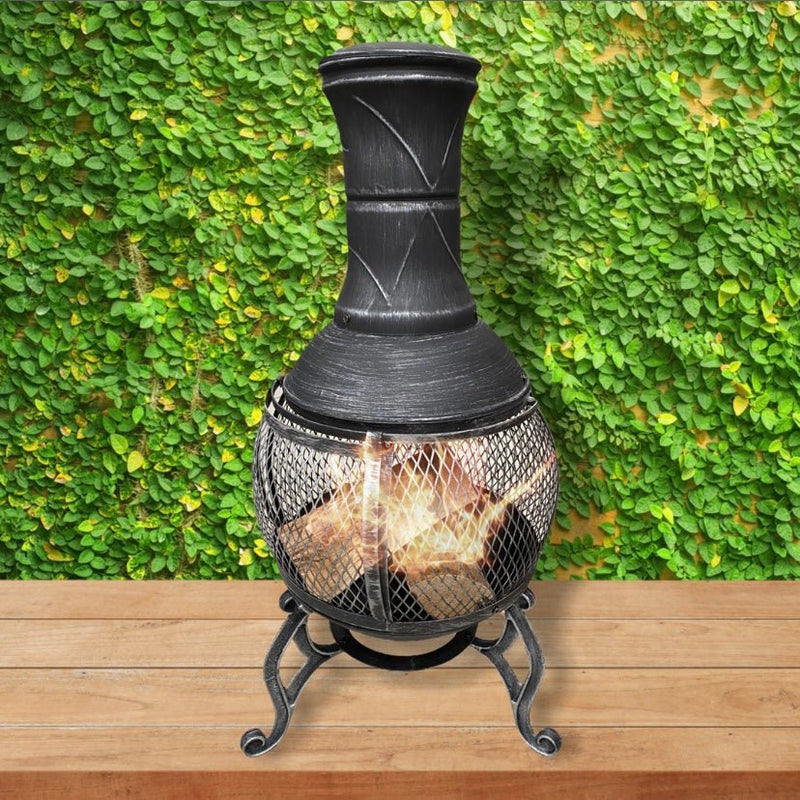 Brushed Pewter Effect Chiminea - BBQ - CHARCOAL - Beattys of Loughrea
