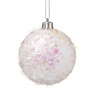 80mm White Irid Glitter S'Proof Bauble - XMAS BAUBLES - Beattys of Loughrea