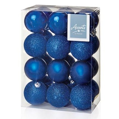24 x 60mm Midnight Blue Multi Finish Baubles - XMAS BAUBLES - Beattys of Loughrea