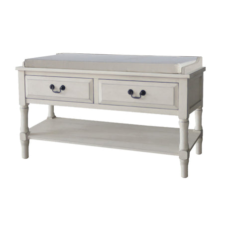 Antique Cream Two Drawer Cushion Bench - OCCASIONAL FURNITURE - Beattys of Loughrea