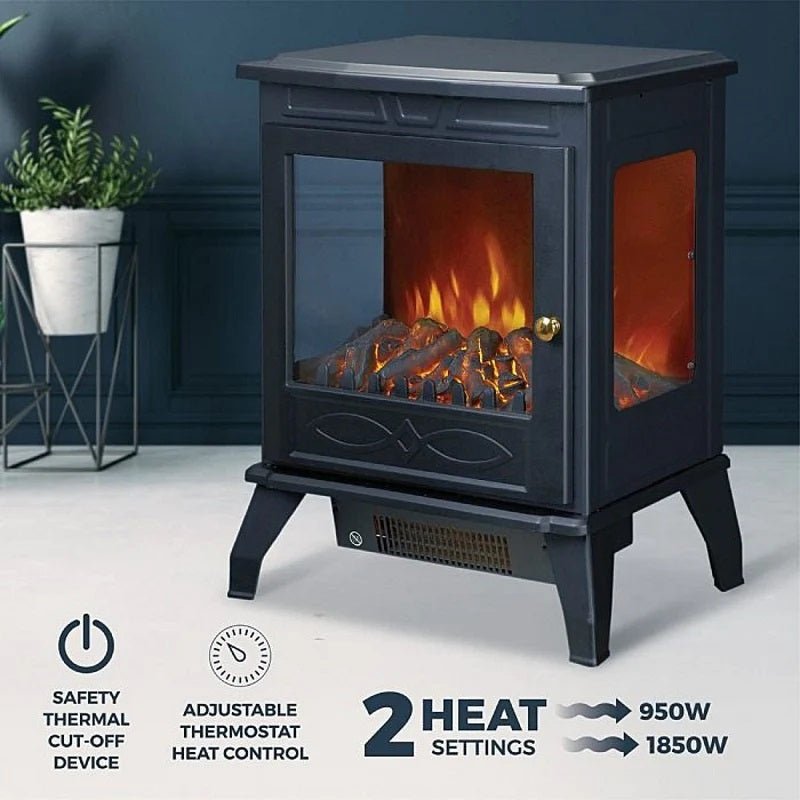 De Vielle Premium 3D Electric Stove Black 1850W DEF012686 - ELEC FIRES - Beattys of Loughrea