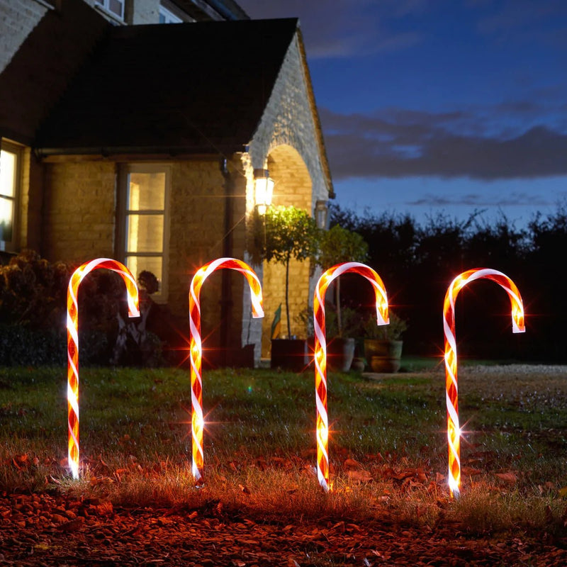 Set of 4 Large Candy Cane Stake Lights Battery Operated - XMAS LIGHTED OUTDOOR DECOS - Beattys of Loughrea