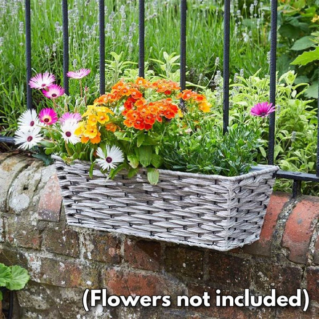 19in Bari Faux Rattan Planter - Soft Grey - GDN PLANTER - METAL/POTTERY - Beattys of Loughrea