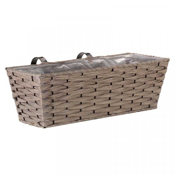 19in Bari Faux Rattan Planter - Soft Grey - GDN PLANTER - METAL/POTTERY - Beattys of Loughrea