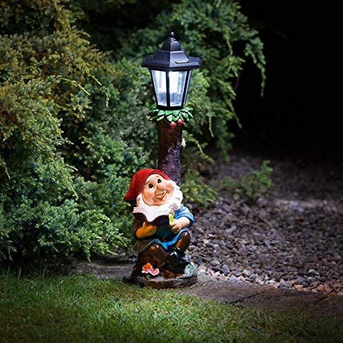 Garden Gnome with Solar Lamp Post - SOLAR / GARDEN ORNAMENTS - Beattys of Loughrea