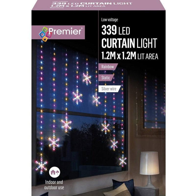 Premier - 339 LED Snowflake Curtain Light Rainbow - 1.2m x 1.2m - XMAS LIGHTS LED - Beattys of Loughrea