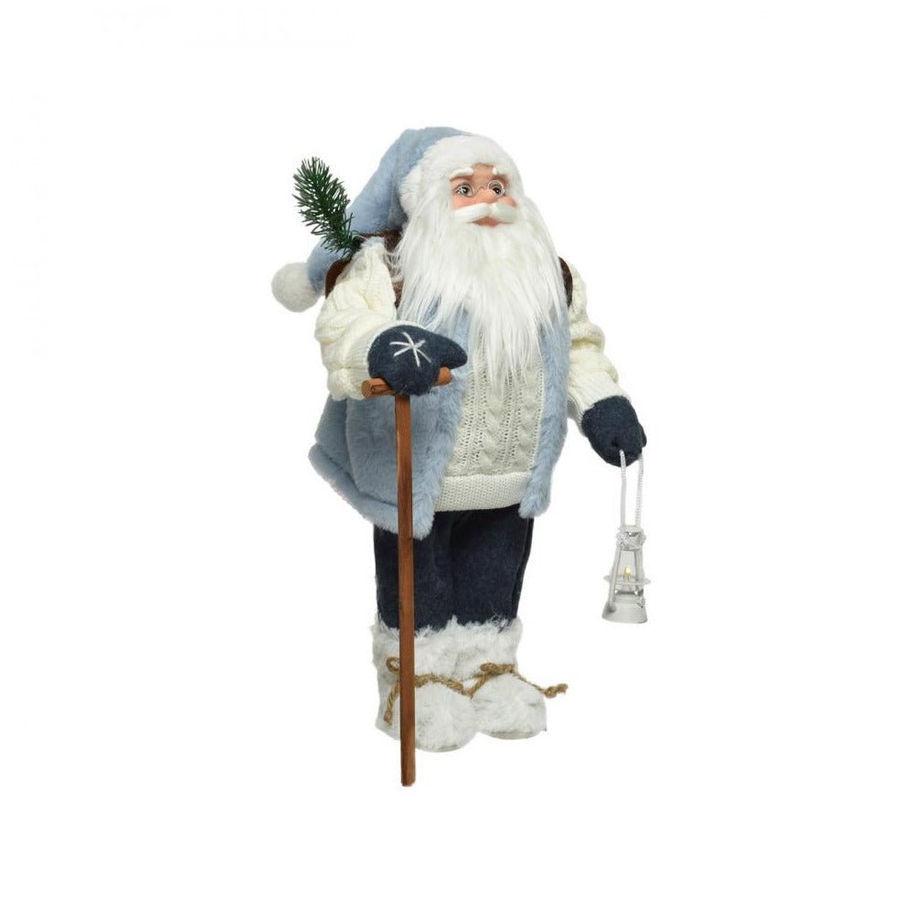Kaemingk B.V - Standing Santa with Blue Fur Trim - 60cm - White/Blue - XMAS SOFT DECOS - Beattys of Loughrea