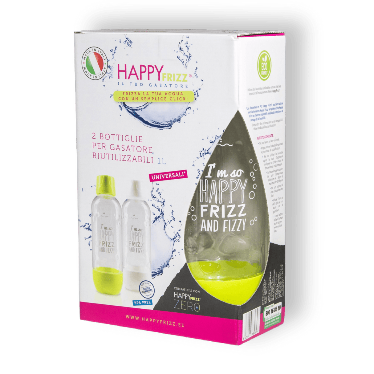 Happy Frizz 1Litre Bottles 2pk - WATER CARBONATORS, SODA STREAM - Beattys of Loughrea