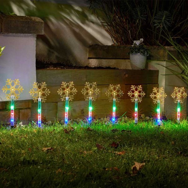 Snow Decor Set of 8 Multi-Coloured Stake Lights Battery Operated - XMAS LIGHTED OUTDOOR DECOS - Beattys of Loughrea