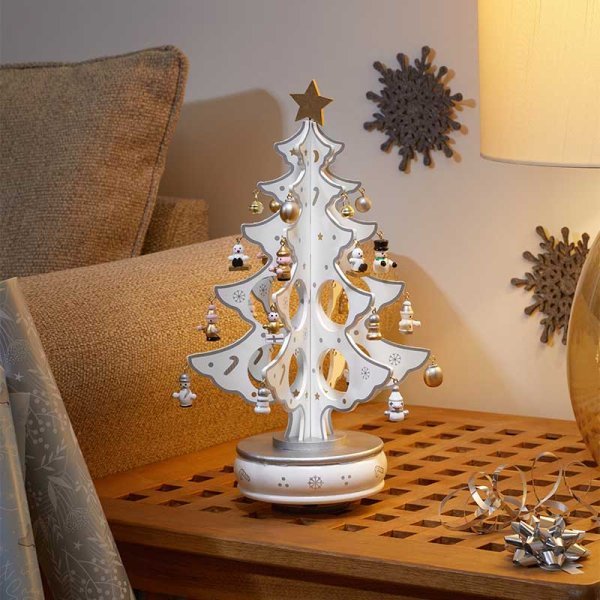 Musical! Spinning! DécoTree - Silver & White - XMAS ROOM DECORATION LARGE AND LIGHT UP - Beattys of Loughrea