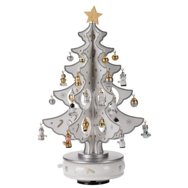 Musical! Spinning! DécoTree - Silver & White - XMAS ROOM DECORATION LARGE AND LIGHT UP - Beattys of Loughrea
