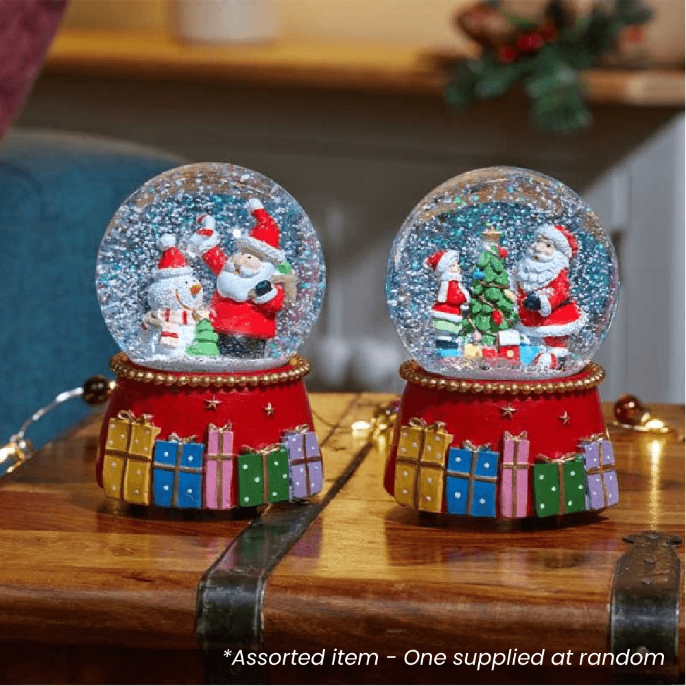 10cm Musical SantaGifts SnowSphere - XMAS ROOM DECORATION LARGE AND LIGHT UP - Beattys of Loughrea