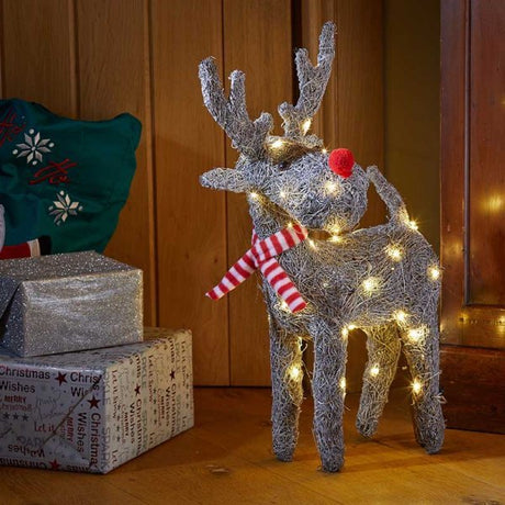 Sparkly Rattan Blitzen 51cm Battery Operated - XMAS ROOM DECORATION LARGE AND LIGHT UP - Beattys of Loughrea