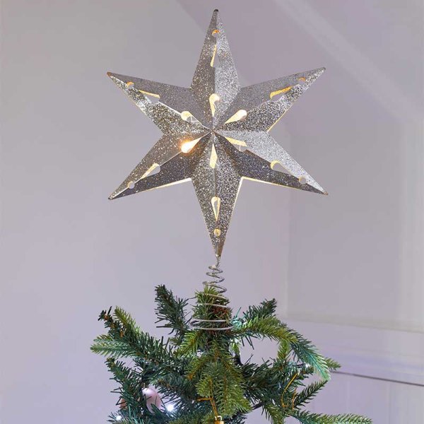 Star Tree Topper - Silver - XMAS ROOM DECORATION LARGE AND LIGHT UP - Beattys of Loughrea