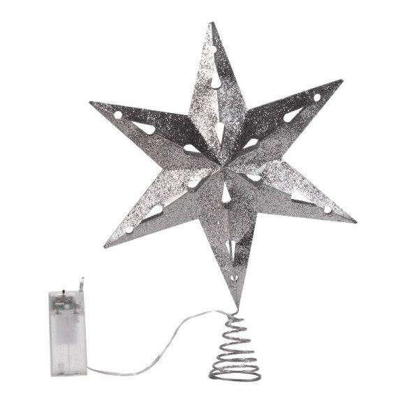 Star Tree Topper - Silver - XMAS ROOM DECORATION LARGE AND LIGHT UP - Beattys of Loughrea
