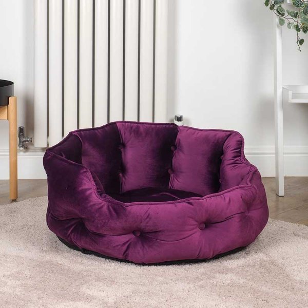 Button-Tufted Round Bed - Mulberry - Small - PET TOYS BOOKS - Beattys of Loughrea