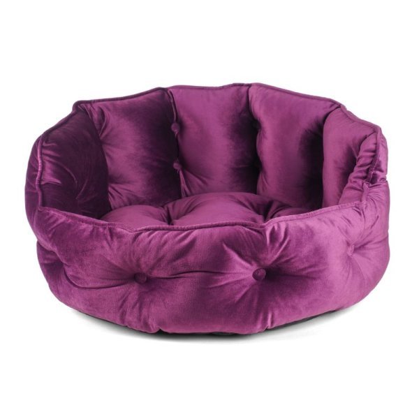 Button-Tufted Round Bed - Mulberry - Small - PET TOYS BOOKS - Beattys of Loughrea