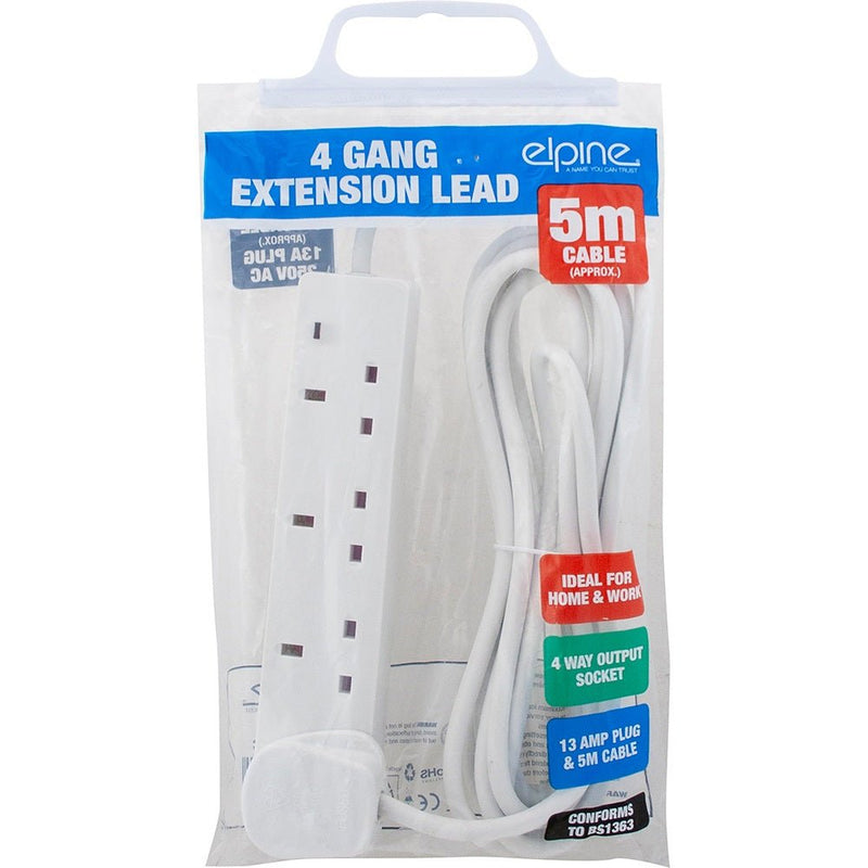 Elpine 4 Way 5M Extension Lead With Neon Light - EXTENSION LEADS/SOCKETS - Beattys of Loughrea