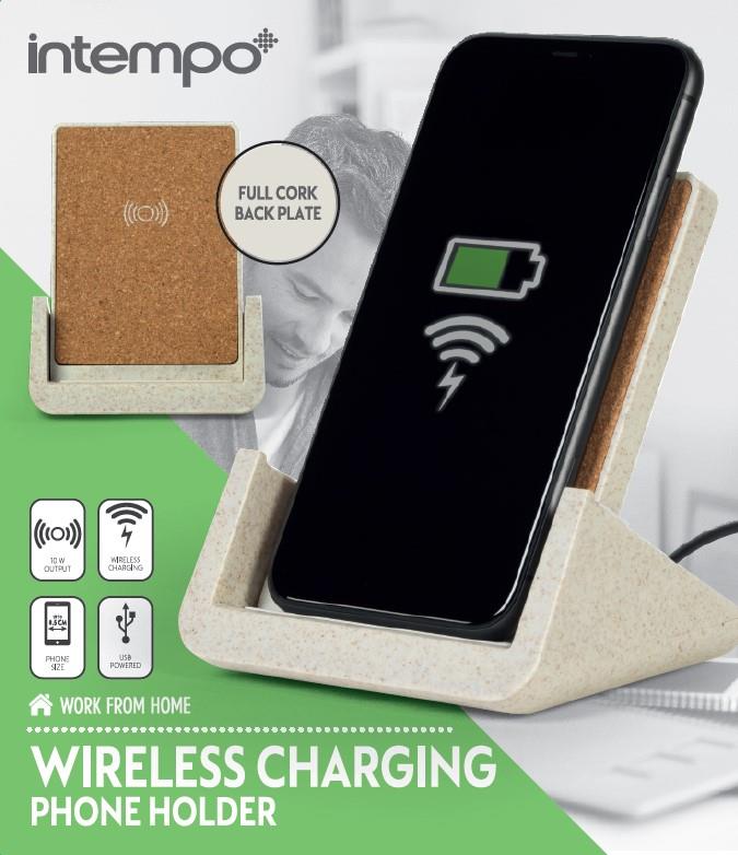 Intempo Wireless Charging Stand - Wheat Fibre - USB PC ACCESSORIES - Beattys of Loughrea