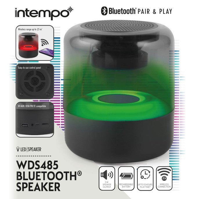 Intempo Bluetooth Speaker with Colour Changing LED Lights - SPEAKERS HIFI MP3 PC - Beattys of Loughrea