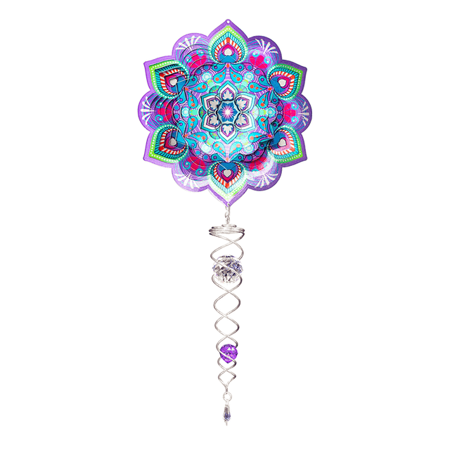 Mandala Lotus Flower Artist Crystal Tail Wind Spinner - SOLAR / GARDEN ORNAMENTS - Beattys of Loughrea
