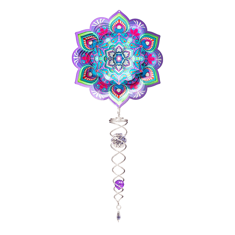 Mandala Lotus Flower Artist Crystal Tail Wind Spinner - SOLAR / GARDEN ORNAMENTS - Beattys of Loughrea