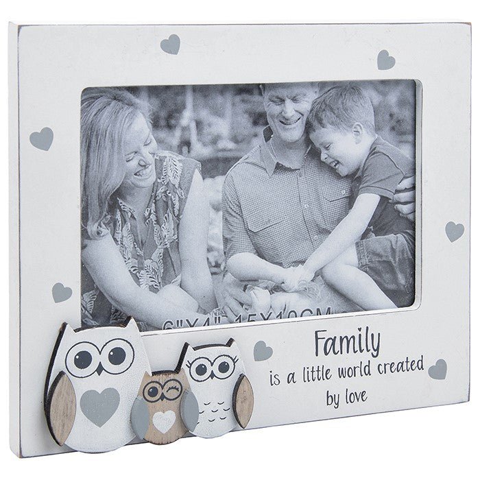Family Owl Photo Frame 6" x 4" Family - PHOTO FRAMES - PLATED, GILT, STONE - Beattys of Loughrea