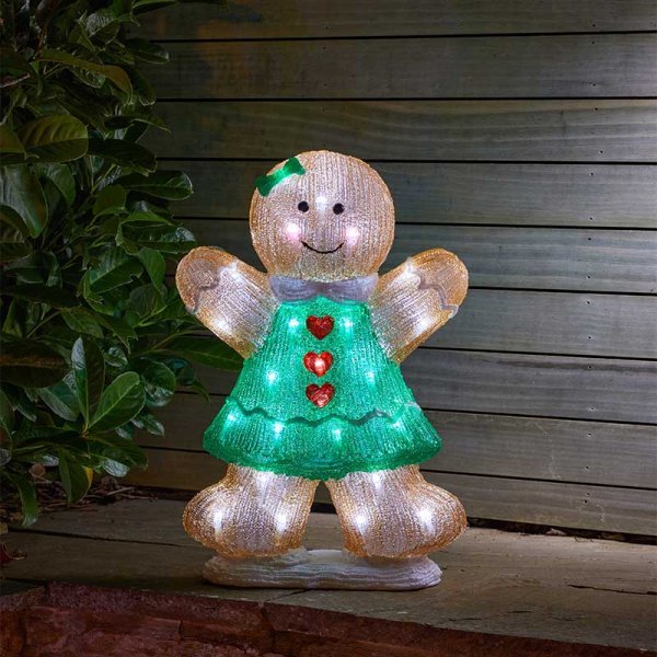 InLit Ice Gingerbread Girl 45cm Battery Operated - XMAS ROOM DECORATION LARGE AND LIGHT UP - Beattys of Loughrea