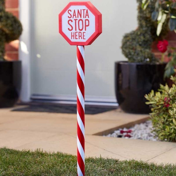 Santa Stop Here! LED Stake Light 55cm - XMAS LIGHTED OUTDOOR DECOS - Beattys of Loughrea