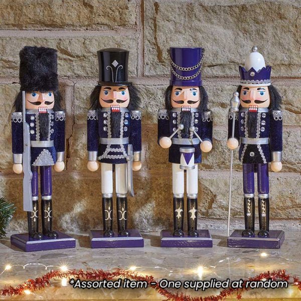 Nutcracker Large Navy & Silver - One Supplied* - XMAS CERAMIC WOOD RESIN GLASS ORNAMENTS - Beattys of Loughrea