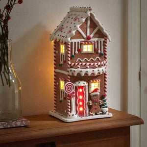 Gingerbread CandyHome 29cm Battery Operated - XMAS CERAMIC WOOD RESIN GLASS ORNAMENTS - Beattys of Loughrea