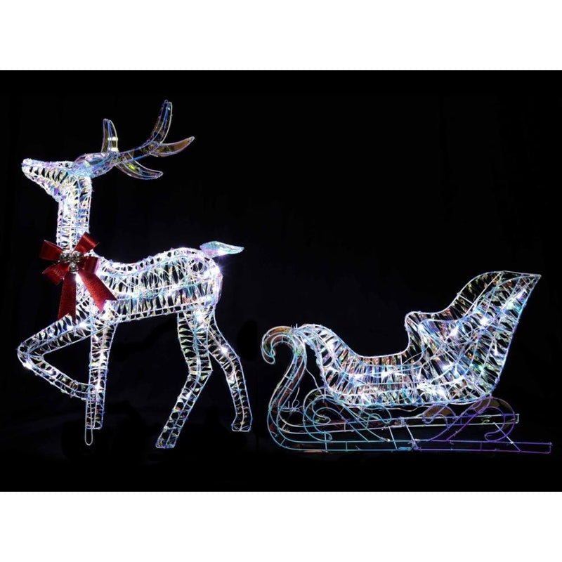 70 LED Iridescent Reindeer and Sleigh - 85cm - XMAS LIGHTED OUTDOOR DECOS - Beattys of Loughrea