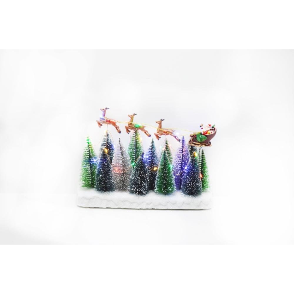 LED Santa and Flying Reindeer Scene 31.5cm - XMAS CERAMIC WOOD RESIN GLASS ORNAMENTS - Beattys of Loughrea