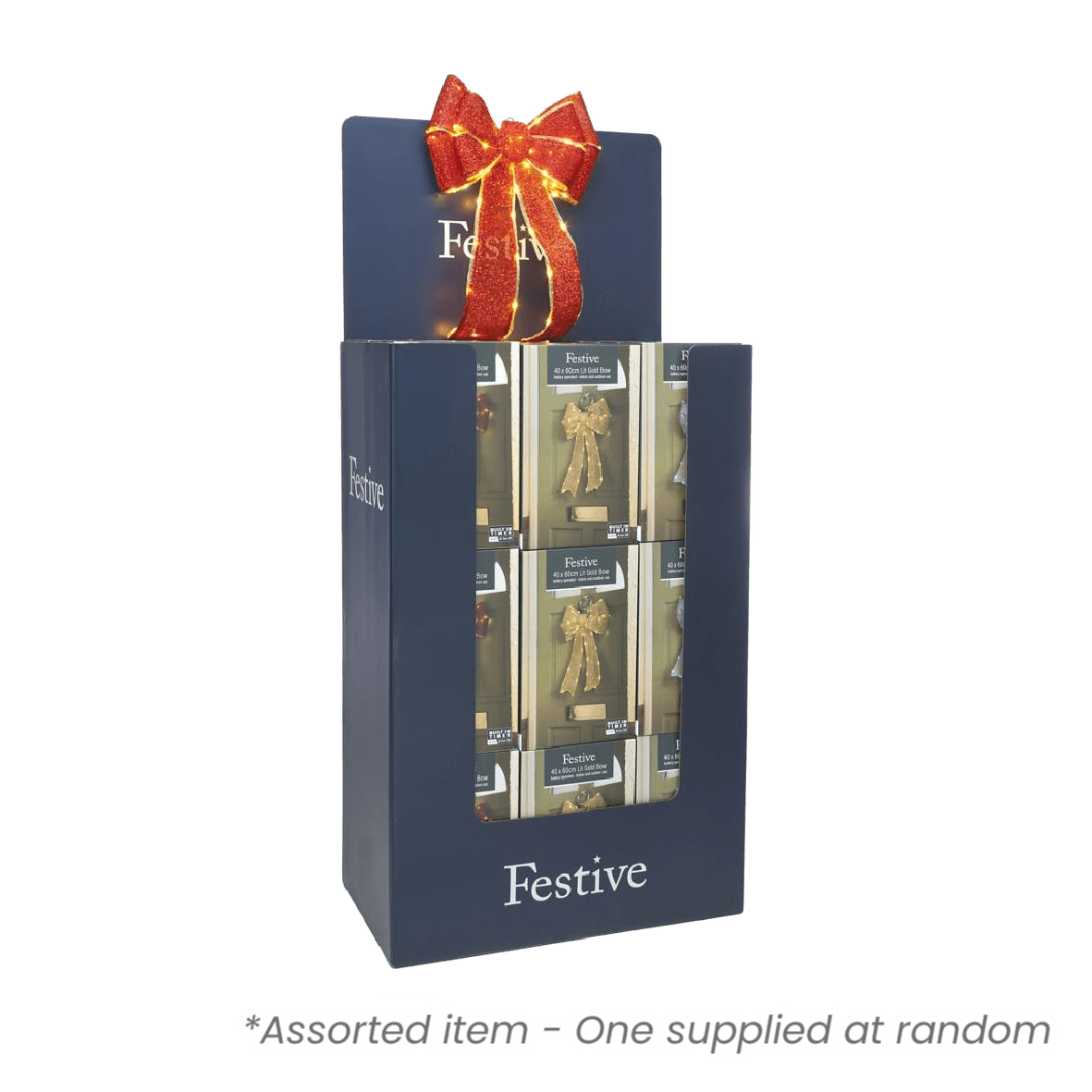 Festive Battery-Operated Lit Bow 40cm x 60cm - One Supplied* - XMAS WREATHS - Beattys of Loughrea