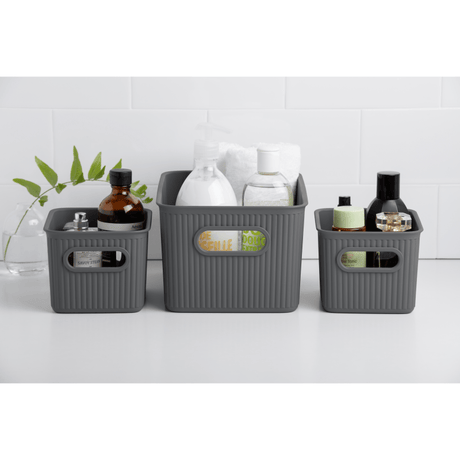 Tatay Baobab Set Of 3 Storage Baskets 5L+ 2x1.5L+ Lid Anthra - PVC STORAGE - TRUNK, LGE BOX , CART - Beattys of Loughrea