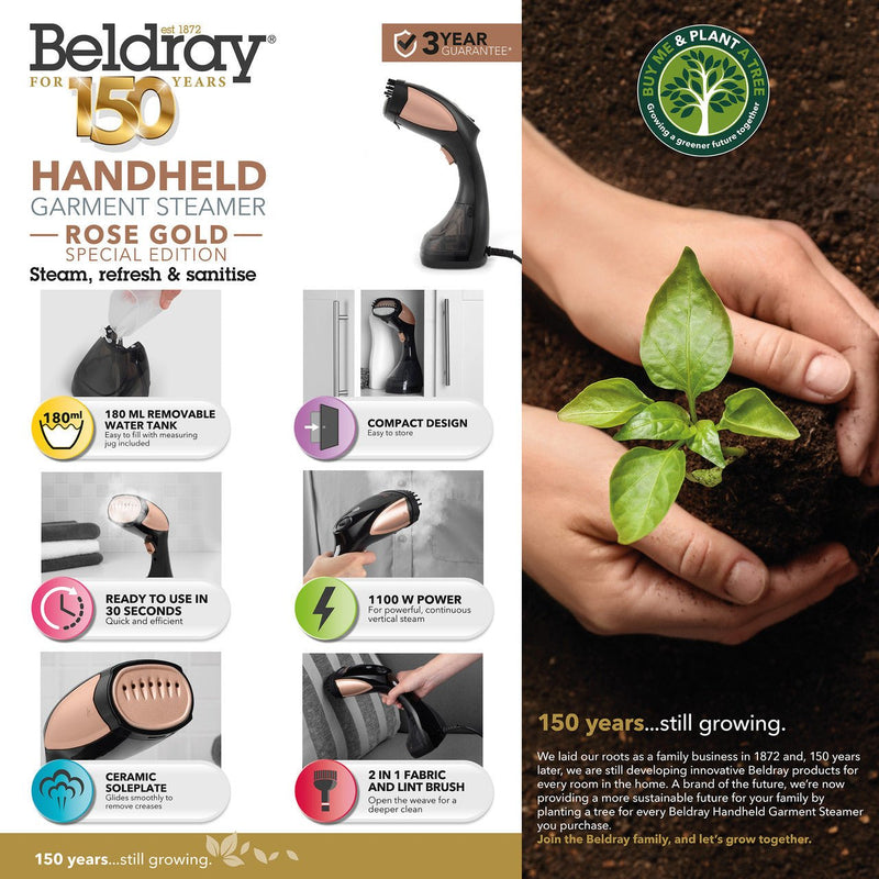 Beldray Handheld Garment Steamer with 2 In 1 Brush Rose Gold - NIGHT LIGHT PLUG IN - Beattys of Loughrea
