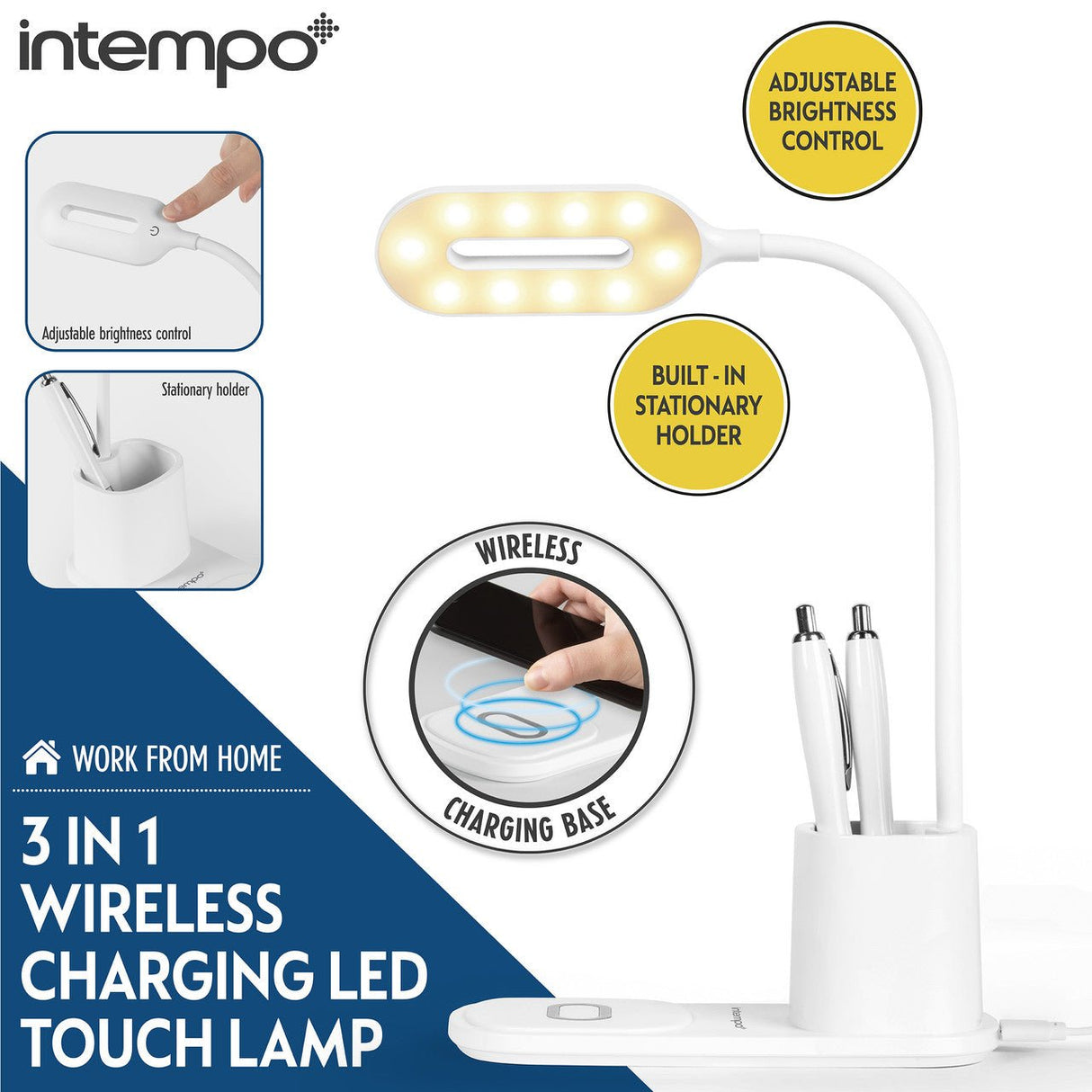 Intempo 3 in 1 Wireless Charging LED Touch Lamp - Beattys of Loughrea | www.beattys.ie