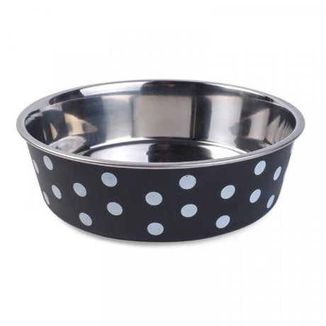 Navy Polka Dot Pet Bowl 17cm - PET FEEDING BOWL, LITTER TRAY - Beattys of Loughrea