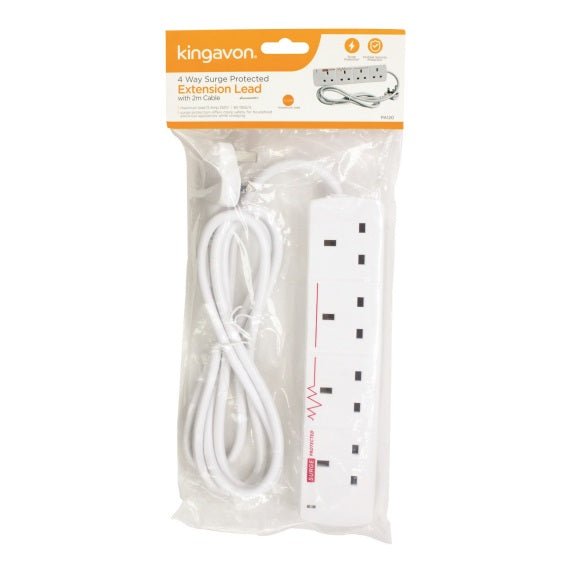Kingavon 4 way Surge Protected Extension Lead with 2m Cable - EXTENSION LEADS/SOCKETS - Beattys of Loughrea
