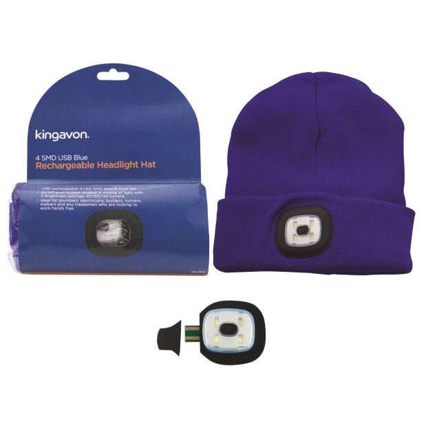 Kingavon 4 SMD USB Rechargeable Headlight Hat - Blue - TORCH/HANDLAMP - Beattys of Loughrea